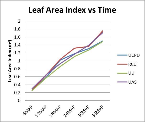 Oil Palm Leaf Area Index vs Time